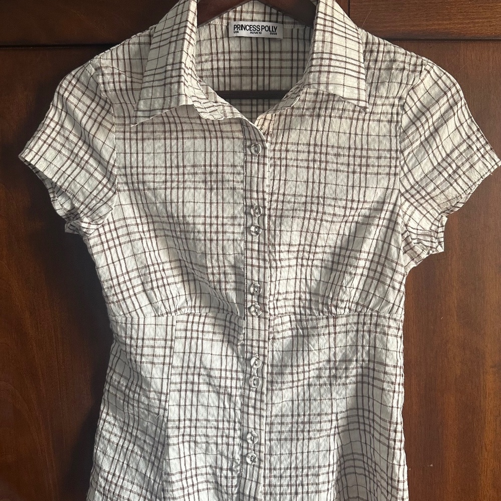 Princess Polly Cottesloe Blouse Top in Brown Check